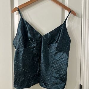 Elegant Dark Green Satin Camisole Top Size Large NWOT